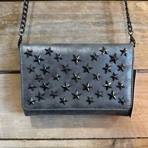 Gunmetal Star Stud Crossbody Wallet | Metallic Rocker Chic Chain Bag NWT